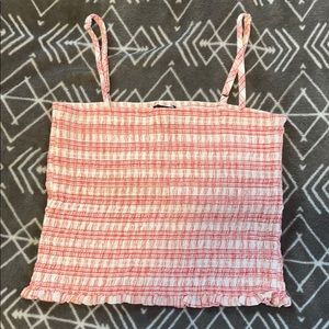 red and white stretchy ruched tank